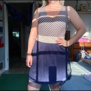 Blue and cream stripped dress